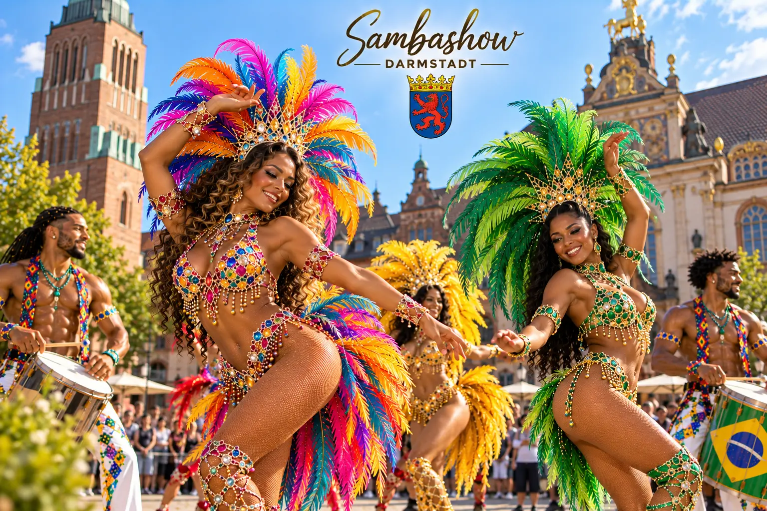 Sambashow Darmstadt – brasilianische Sambatänzerinnen, Trommler und Capoeira für Firmenfeiern, Hochzeiten und Festivals in Südhessen