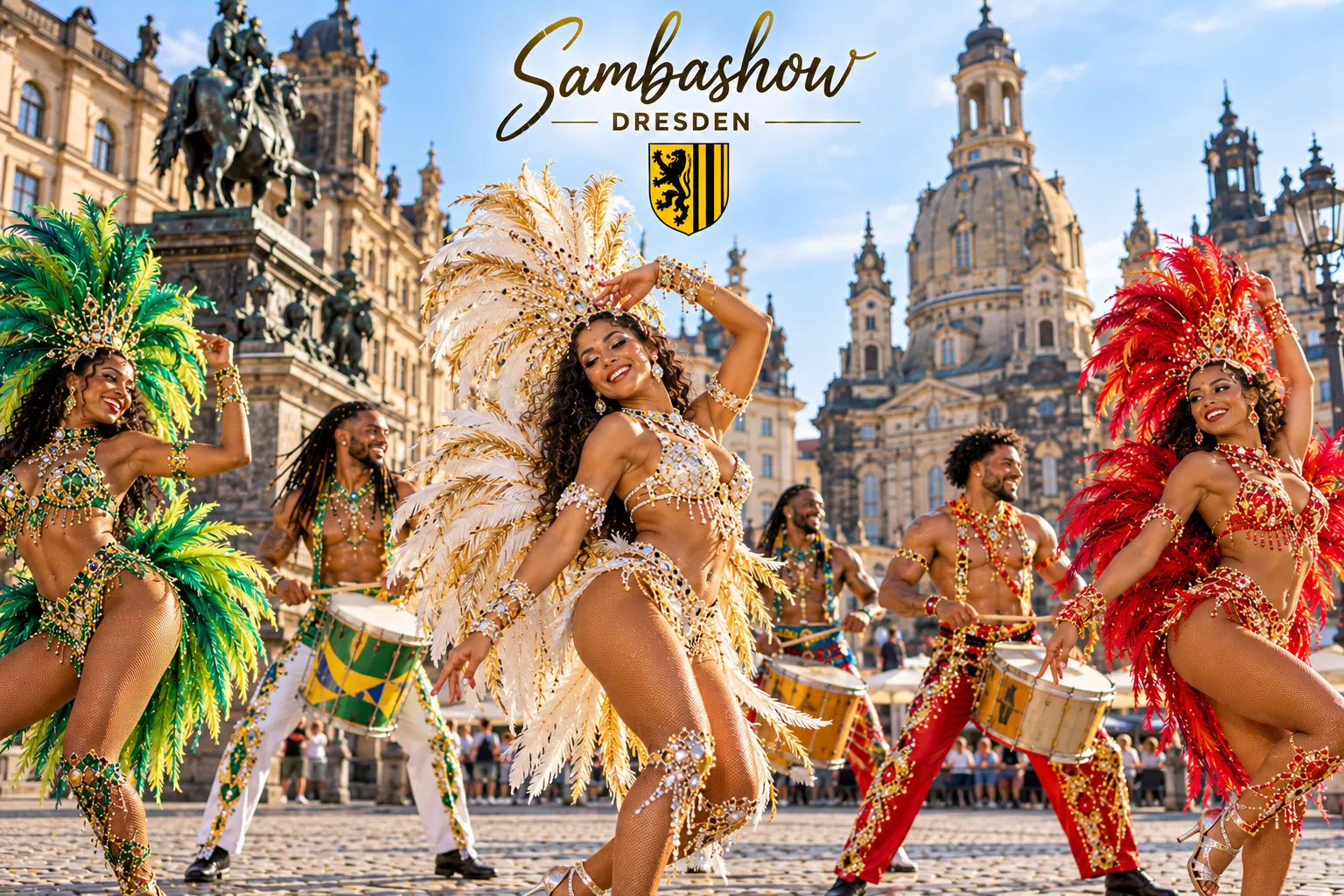 Sambashow Dresden – brasilianische Tänzerinnen in Federkostümen, Trommler und Capoeira für Hochzeiten, Galas, Firmenfeiern und Stadtfeste